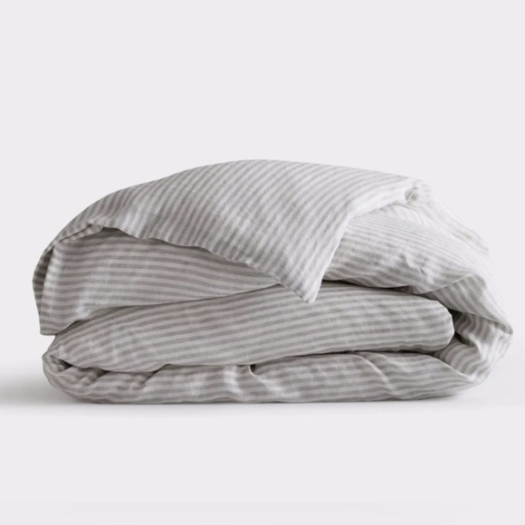 NWOT Quince European Linen Duvet King Cover in Grey & White Stripe - Picture 1 of 6
